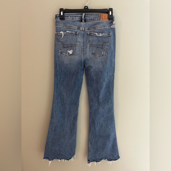 American Eagle Stretch Super High-Rise Flare, Medium Wash, Size 0 - Picture 6 of 12